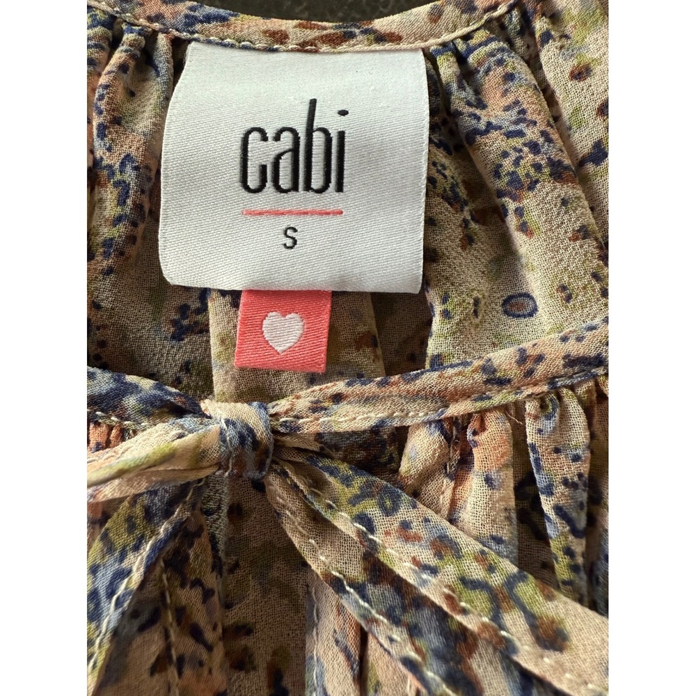 Cabi Women's S Sheer Floral Blouse Tie Neck Cottage Core Peasant Romantic Boho - Picture 4 of 10